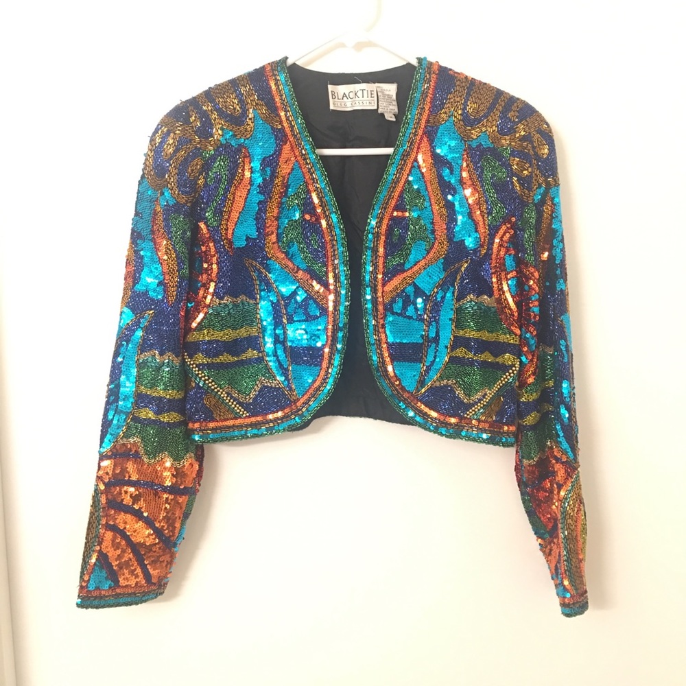 Oleg Cassini : Beaded Sequined Multi Color Jacket - image 2